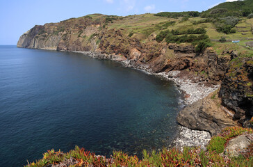 View of the petrified volcanic lava cliff, Graciosa island, Azores