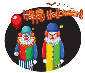 Obraz na płótnie Canvas Happy Halloween badge with two creepy clowns