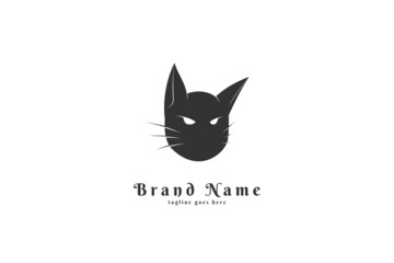 Black face cat sharp eye logo design vector