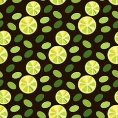 seamless pattern black olives and lemon vector