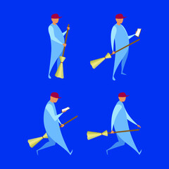 Simple vector character janitor illustration with a minimalist and flat style for website banner 