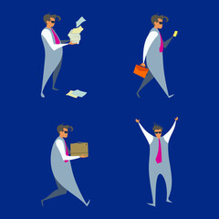 Modern flat style and minimalist vector illustration business man with four poses ready to use for website banners or any graphic