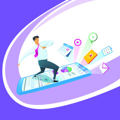 Man in digital customer experience cross platform mobile app vector illustration suitable for presentation or website banner