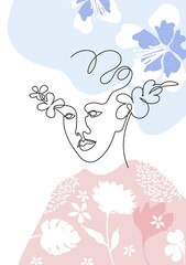 Female face drawn in one line. Fashion concept. Template for magazines, posters, flyers.