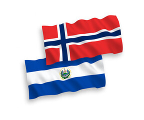Flags of Norway and Republic of El Salvador on a white background