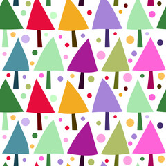 seamless pattern colorful tree with circle ornament, pattern art leaf for wallpaper_fabric textile_social media background and website