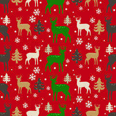 seamless pattern cute deer in christmas pattern design. pattern art deer and pine tree for wallpaper_fabric textile_social media background and website
