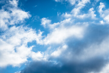 Blue sky, fluffy clouds and sunny day