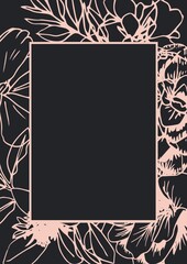 Digitally generated image of pink floral designs with copy space on black background