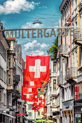 Multergasse in der Altstadt von Sankt Gallen, Schweiz