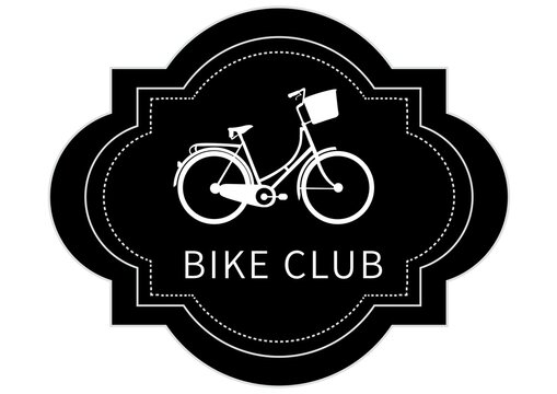 Fototapeta Bike club text with bicycle icon on abstract black banner against white background