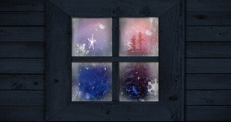Winter scenery seen through window 4k