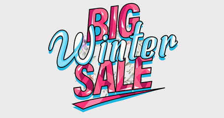 Image of big winter sale text over flowers moving in hypnotic motion