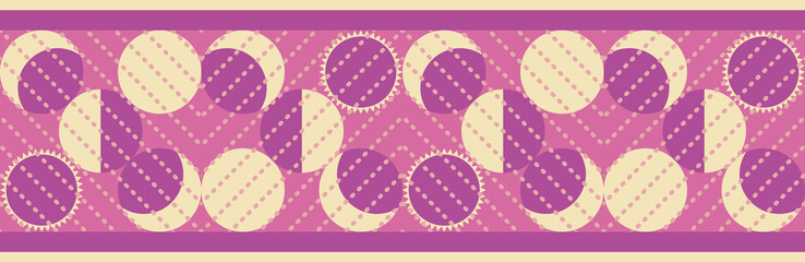 Vector seamless pattern of lunar cycles in the form of a ribbon. Pink, lilac, violet, yellow. For textiles, wrapping paper, tissue.
