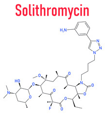 Solithromycin antibiotic drug molecule. Skeletal formula.