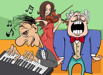 cartoon musicians characters playing music concert