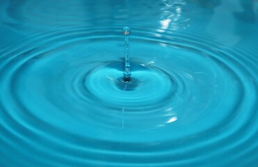 water drop splash background blue, water ripple and antibubble drop - water surface tension 
