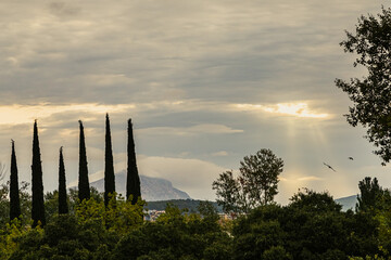 the Sainte Victoire mountain in the light of a stormy late summer morning