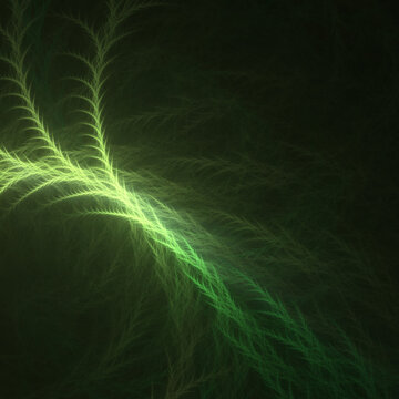 Abstract minimal green fractal art background, suggestive of plants, ferns or seaweed, or perhaps fibres or crystal growth under a microscope.