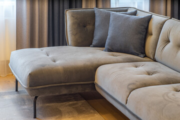 Close-up of cushions on sofa. Modern interior.