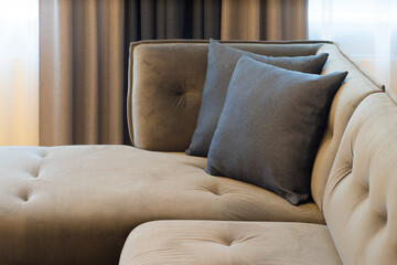 Fototapeta na wymiar Close-up of cushions on sofa. Modern interior.