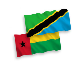 Flags of Republic of Guinea Bissau and Tanzania on a white background