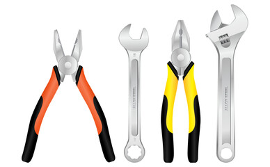 realistic steel nail hammer isolated, pliers with rubber handles. eps