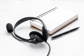 Hotline or call center support equipment. Headset equipment