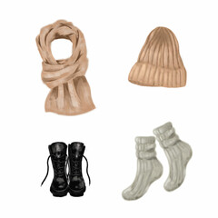 Digital illustration accessories set. Perfect for printing, web, textile design, scrapbooking, various souvenirs.