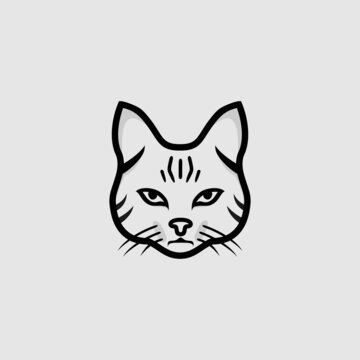 Head cat with line art vector design