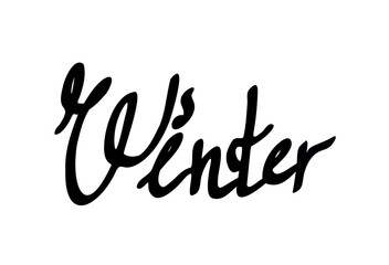 The inscription of the word Winter. Lettering, calligraphy brush. Use for printing, in the design of postcards, wrapping paper, souvenirs. Vector illustration.