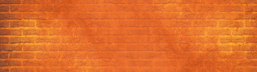 Obraz premium Orange damaged rustic brick wall brickwork stonework masonry texture background banner panorama.