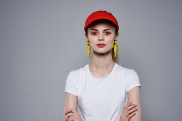 pretty woman in red cap decoration summer fashion