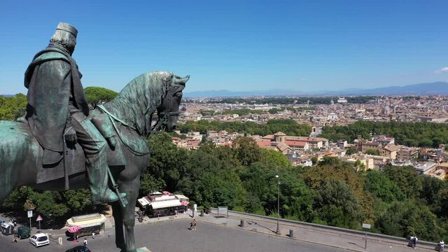 Aerial drone footage view of gianicolo Rome Italy no video editing
