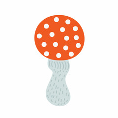 Mushroom red with white dots, fly agaric seasonal Halloween vector illustration of inedible witch mushrooms autumn holidays simple minimalist hand drawn doodle style drawing