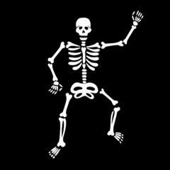 Cute dancing skeleton on a black background.