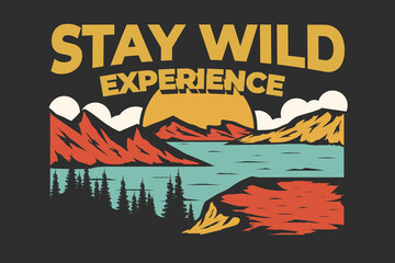 stay wild experience mountain nature hand drawn style