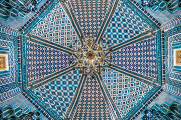 Details of vaulting with Eastern ornaments. Medieval mausoleum of Qutham ibn Abbas of XIV century....