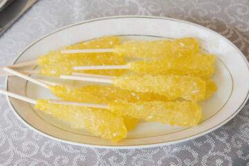 Persian sugar with saffron. Eat it as a candy bar or use it to mix it into your tea. Selective Focus 