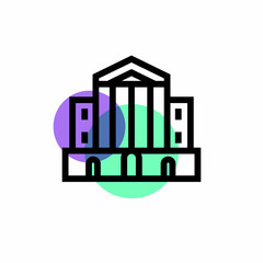 Museum icon. Architecture, big building with columns and color spots. Art gallery icon. Contour picture.