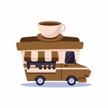 icon cute food trucks coffee shop, vector illustration, Fast food truck city car, Flat style. Flat design