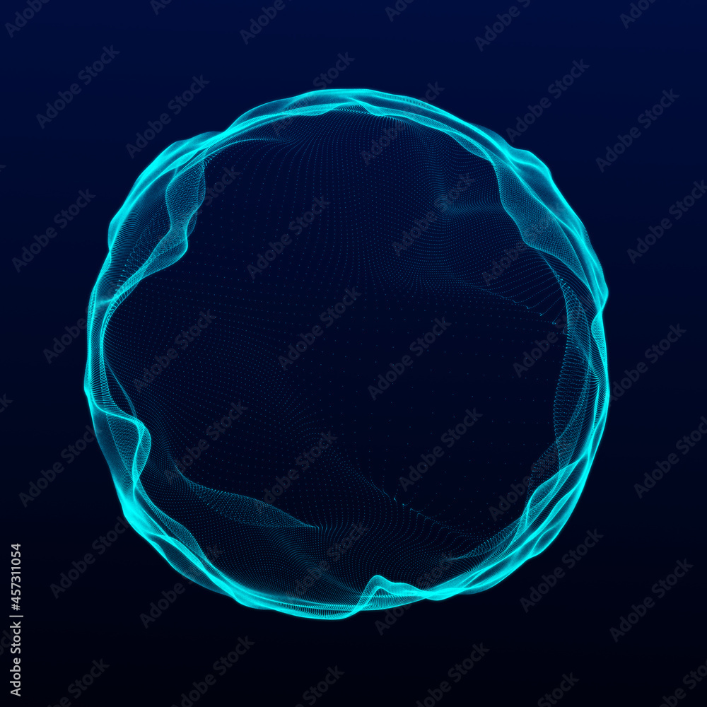 Poster spherical equalizer for music. round sound wave of particles. musical abstract blue background. 3d r
