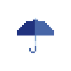 Umbrella icon pixel art style sticker logo mobile app design 8-bit sprites. Isolated vector illustration.