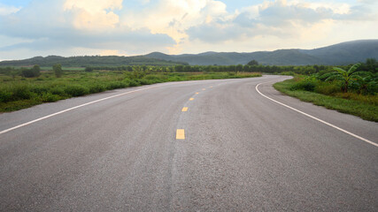 Fototapeta premium Morning road and mountain nature landscape.