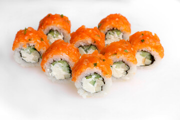 delicious sushi for menu on white background