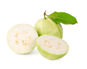 Guava fruit with leaf isolated on white background