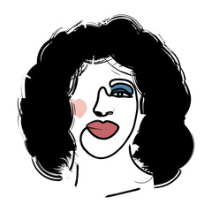 Creative templates in trendy style with one line face portrait, contemporary abstract colorful shapes. Cubism face. Design promotion.