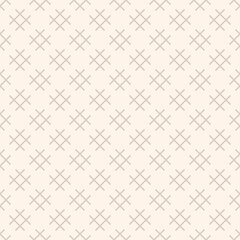 Linear geometric pattern with squares, hashtag, lattice, grid, mesh. Light beige vector background texture. Abstract simple ornament. Minimalistic design of decor, fabric, wallpaper.
