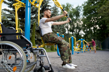 Disabled veteran, sport training in the park