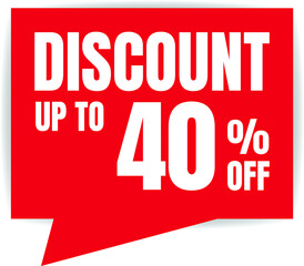 40 Percent Off, Discount Sign Banner or Poster. Special offer price signs